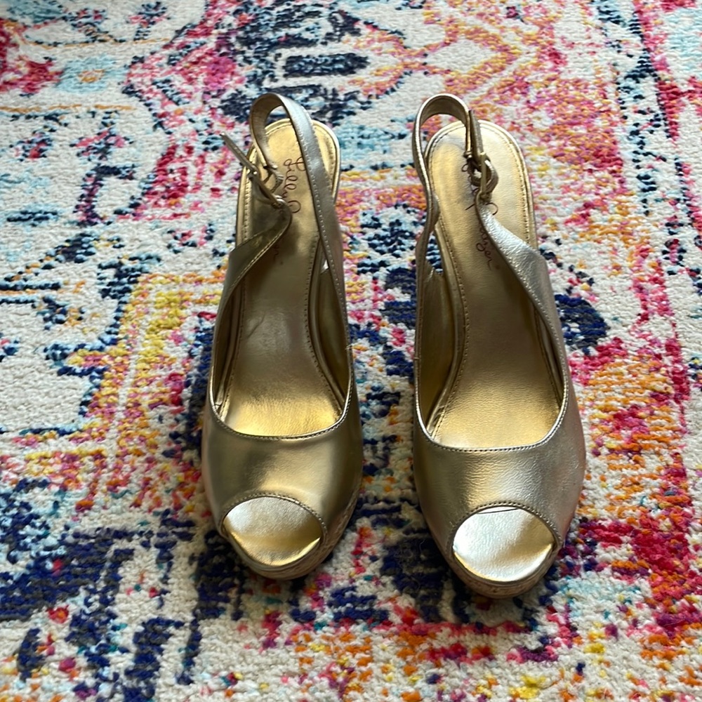 Lilly Pulitzer gold wedges